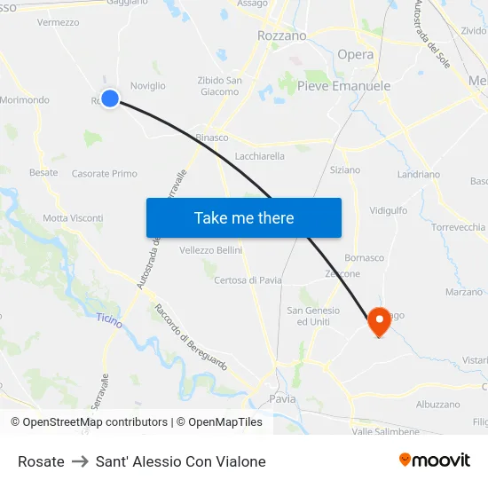 Rosate to Sant' Alessio Con Vialone map