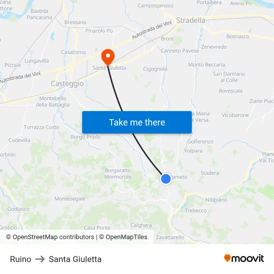 Ruino to Santa Giuletta map