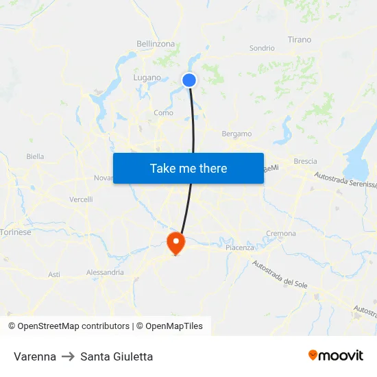 Varenna to Santa Giuletta map