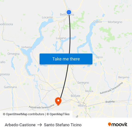 Arbedo-Castione to Santo Stefano Ticino map