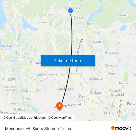 Mendrisio to Santo Stefano Ticino map