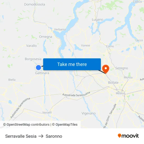 Serravalle Sesia to Saronno map