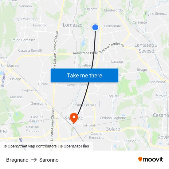 Bregnano to Saronno map