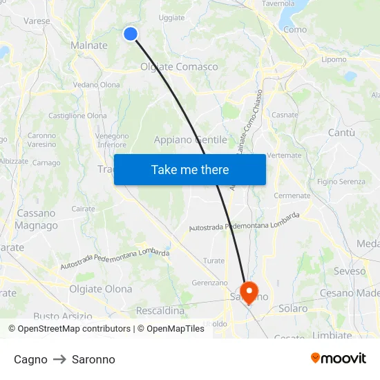 Cagno to Saronno map