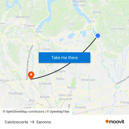 Calolziocorte to Saronno map
