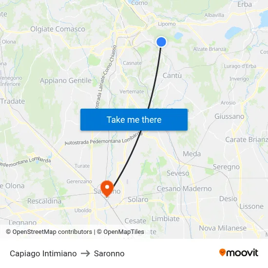 Capiago Intimiano to Saronno map
