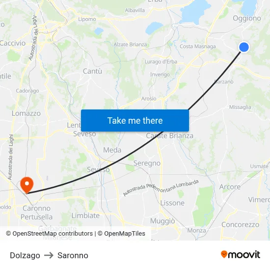 Dolzago to Saronno map