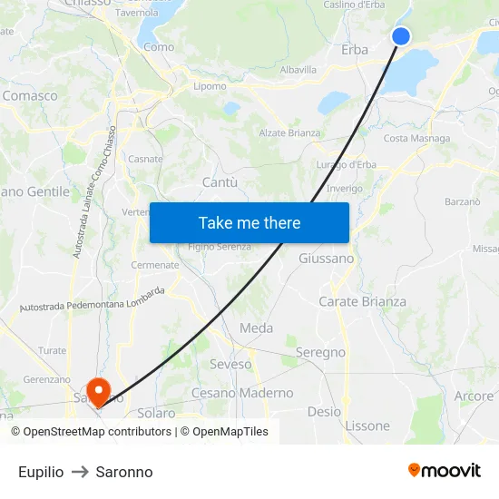Eupilio to Saronno map