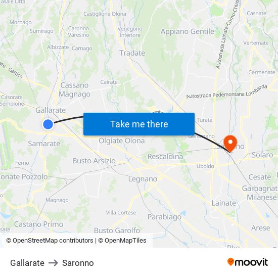 Gallarate to Saronno map