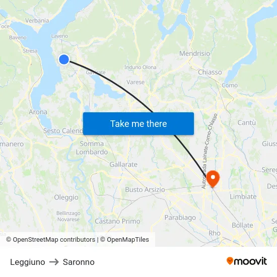Leggiuno to Saronno map