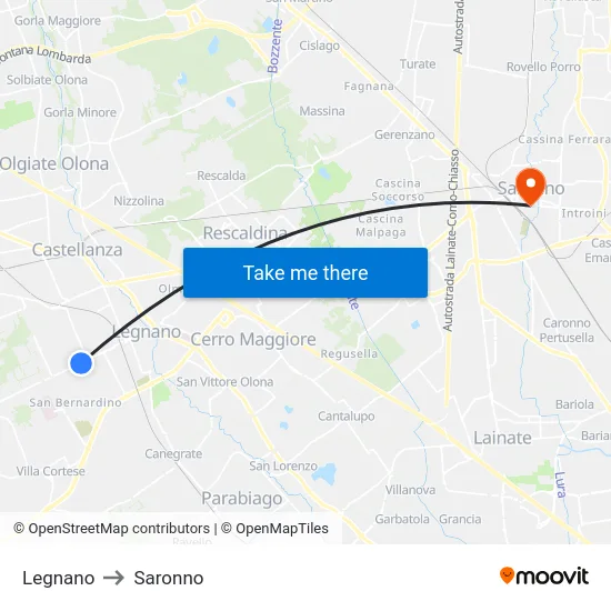 Legnano to Saronno map