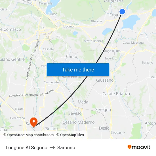 Longone Al Segrino to Saronno map