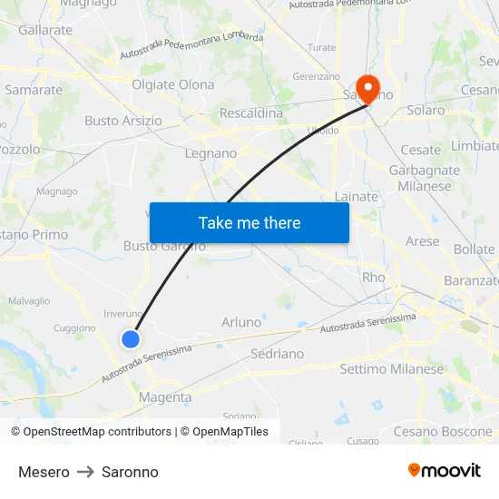 Mesero to Saronno map