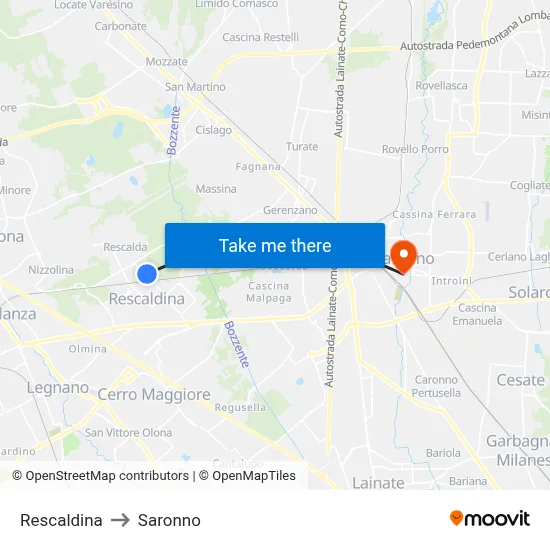 Rescaldina to Saronno map