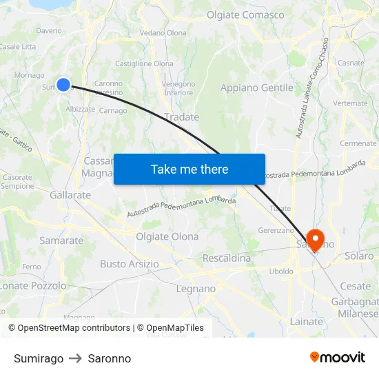 Sumirago to Saronno map