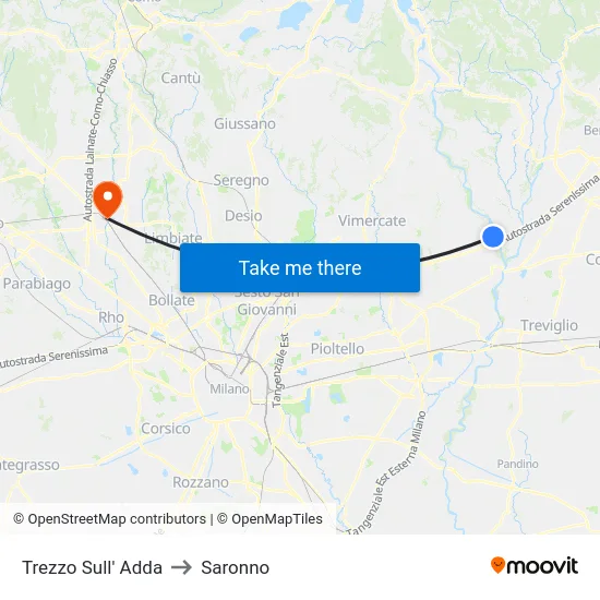 Trezzo Sull' Adda to Saronno map