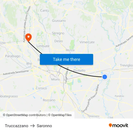 Truccazzano to Saronno map