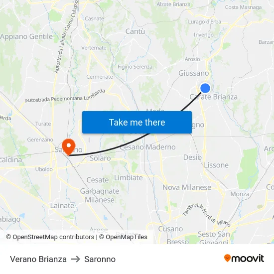 Verano Brianza to Saronno map