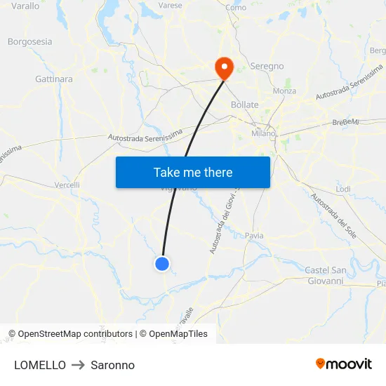 Lomello to Saronno map