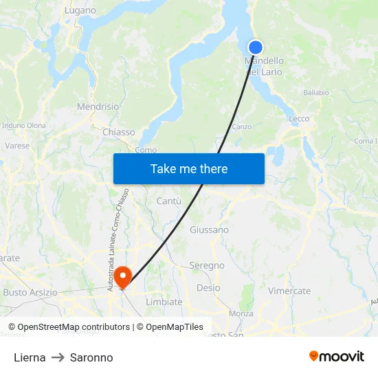 Lierna to Saronno map