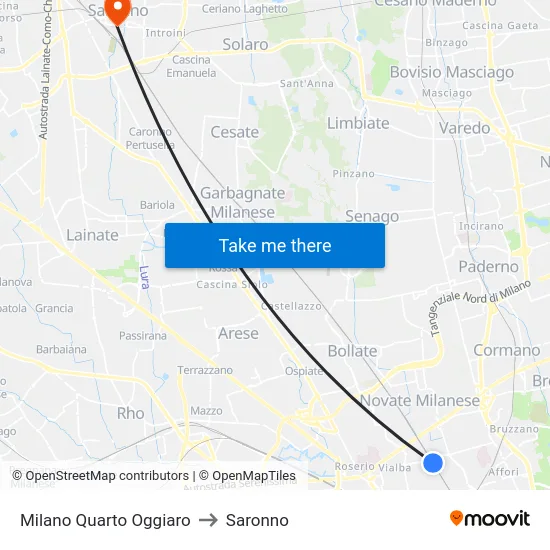 Milan Quarto Oggiaro to Saronno map