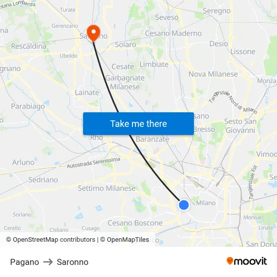 Pagano to Saronno map