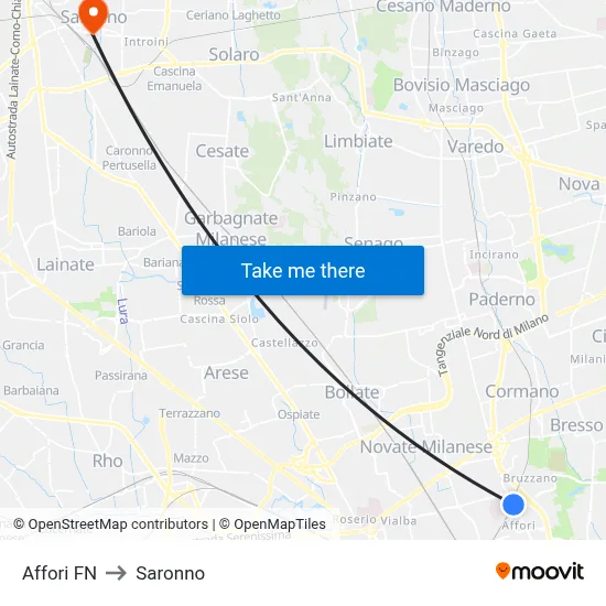 Affori FN to Saronno map