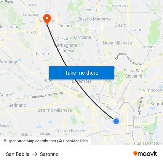 San Babila to Saronno map