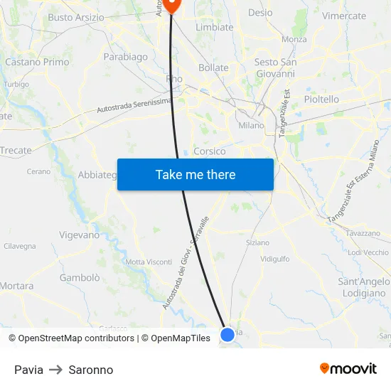 Pavia to Saronno map