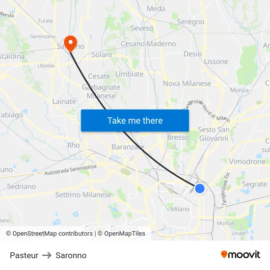 Pasteur to Saronno map