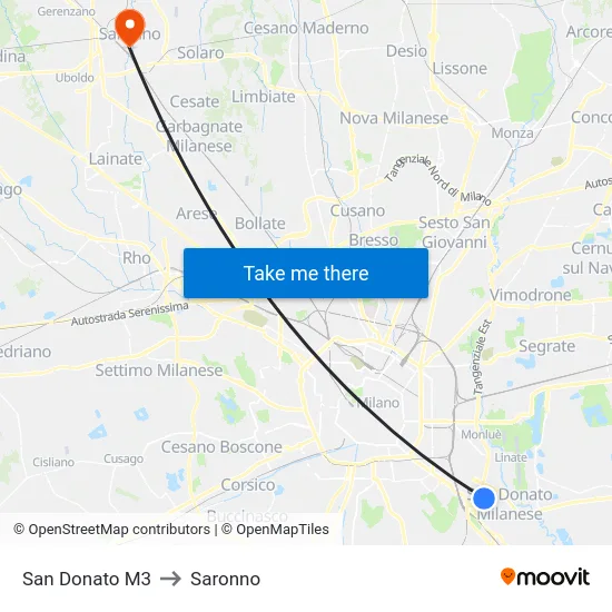 San Donato M3 to Saronno map