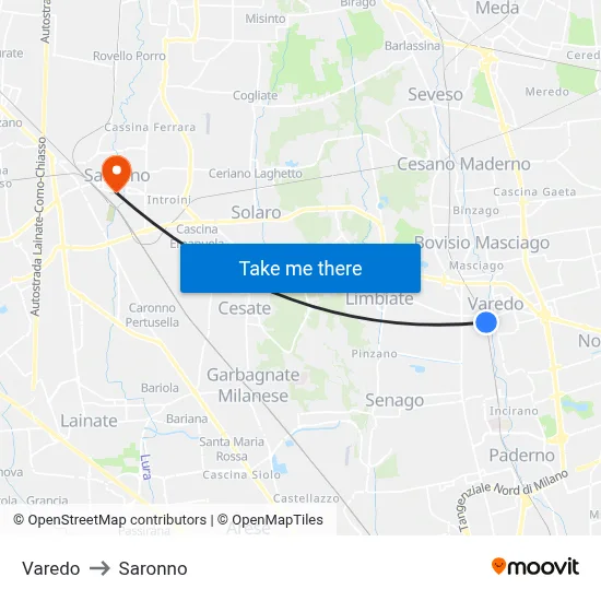 Varedo to Saronno map