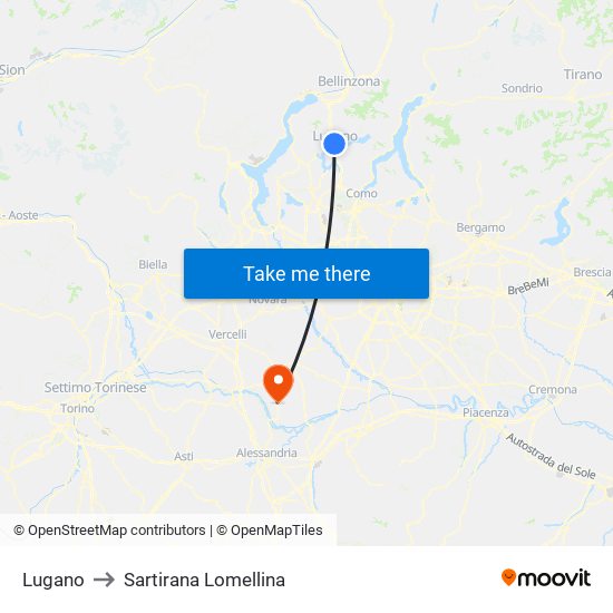 Lugano to Sartirana Lomellina map