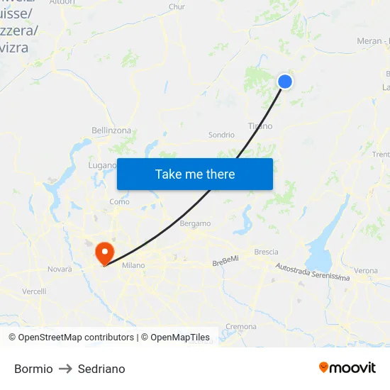 Bormio to Sedriano map