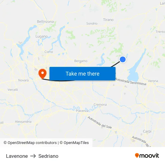 Lavenone to Sedriano map