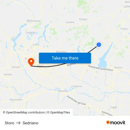 Storo to Sedriano map