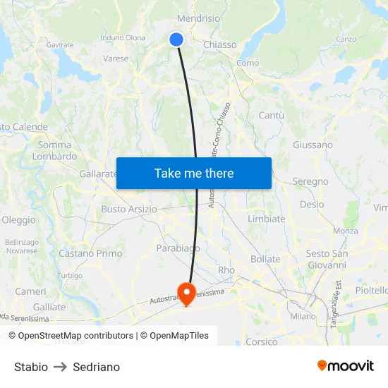 Stabio to Sedriano map