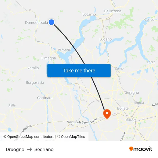 Druogno to Sedriano map