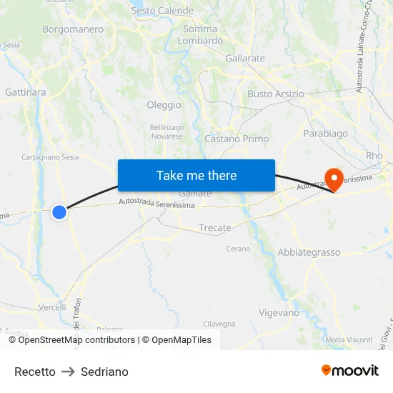 Recetto to Sedriano map