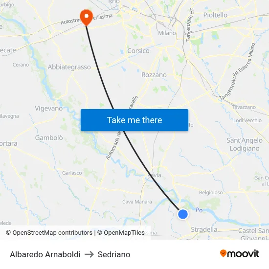 Albaredo Arnaboldi to Sedriano map