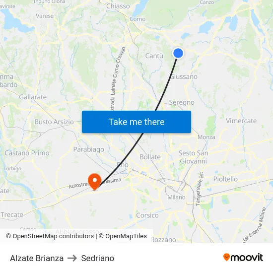 Alzate Brianza to Sedriano map