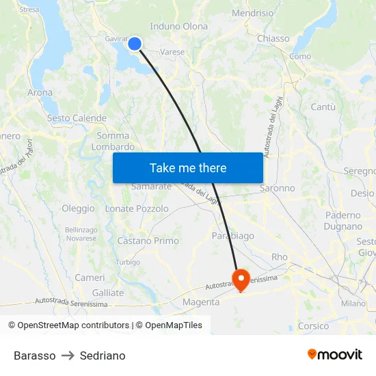 Barasso to Sedriano map