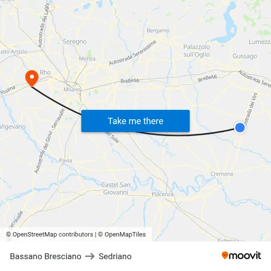 Bassano Bresciano to Sedriano map
