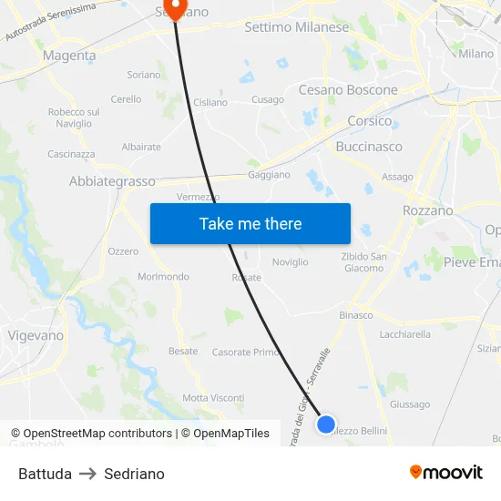 Battuda to Sedriano map