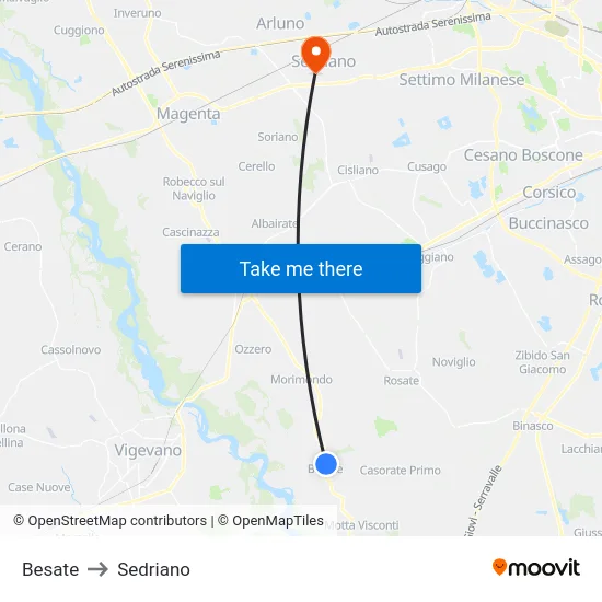 Besate to Sedriano map