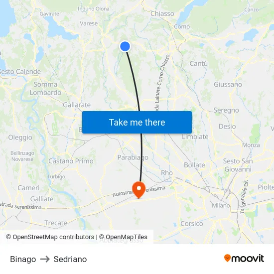 Binago to Sedriano map