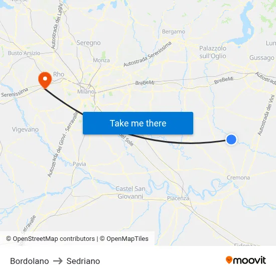 Bordolano to Sedriano map