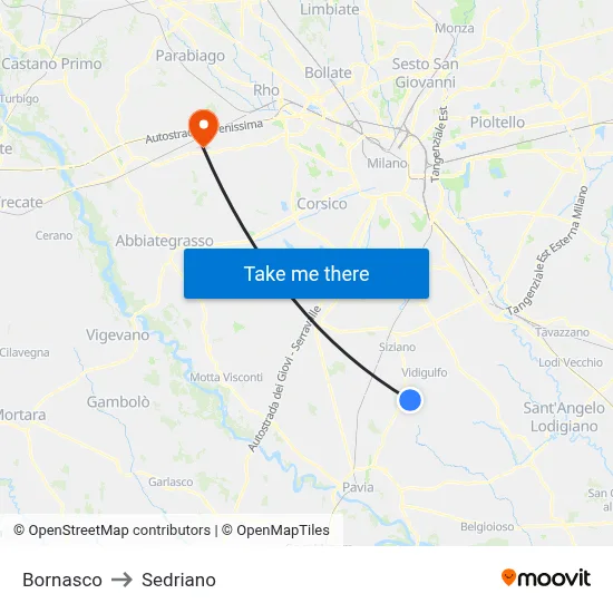 Bornasco to Sedriano map