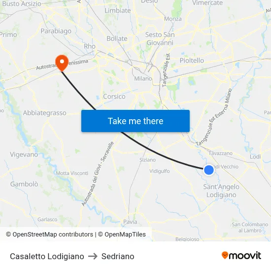 Casaletto Lodigiano to Sedriano map