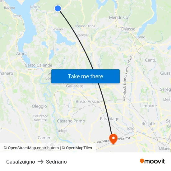 Casalzuigno to Sedriano map
